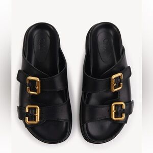 Chloe Nil Double-Strap Cowhide Mules In Black Color Size 40W.
